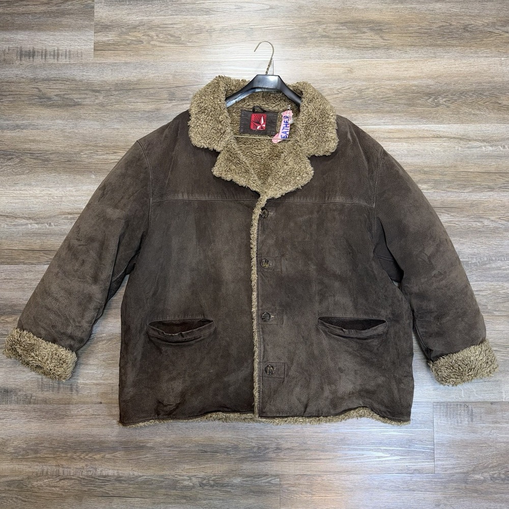 VTG Marlboro Gear Brown Suede Leather Jacket Mens 2X-Large Sherpa Fleece Lining